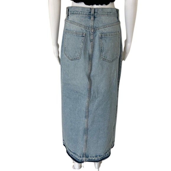 Zara Long Distressed Raw Hem High Waist Maxi Denim Jean Skirt Size Small - Picture 3 of 12